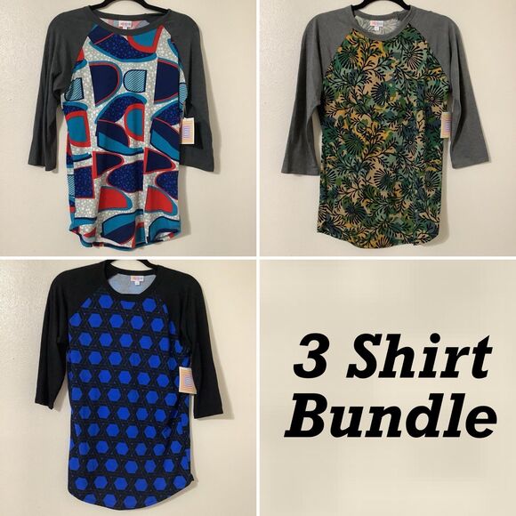 NWT LuLaRoe Colorful Multicolor Artsy Funky Randy Raglan Three Top Bundle Lot S - Picture 1 of 11